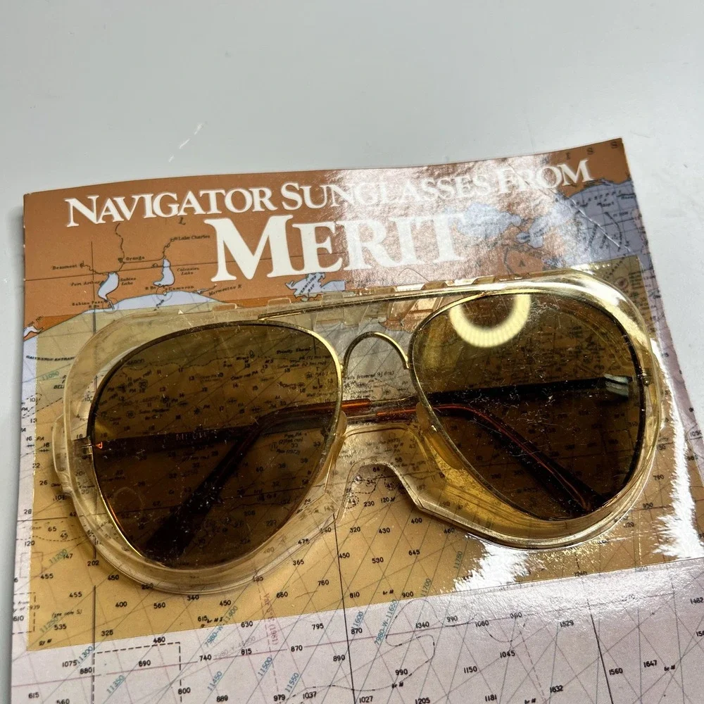 Vintage 1985 Merit Cigarettes Navigator Sunglasses Gold Aviator New Old Stock